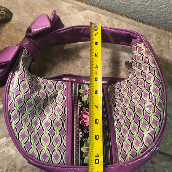 Vera Bradley FRILL Purple Green Floral Coated Vinyl  Bow Handle Hobo Handbag - Picture 11 of 15
